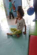 Rosy sitting in the classroom after her break time