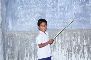 in class repeating words with other children