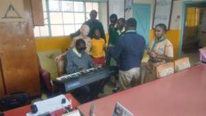 Students using the new keyboard