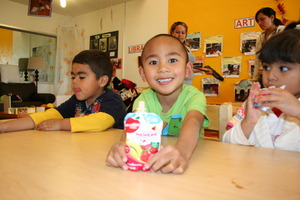 Enjoying a Plum Organics snack!