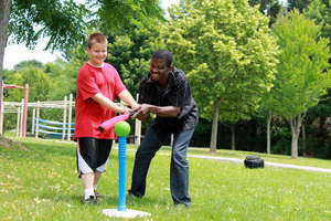 Practicing baseball in the park