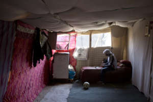 Inside a tent home in Khan al Ahmar