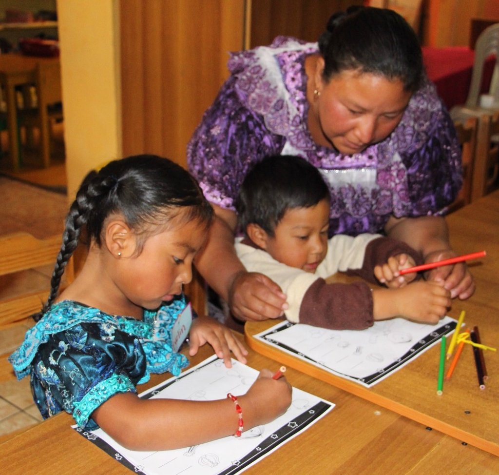 Mom and kids learning together