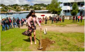 A library director lays the first stone