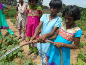 Children watering the vegetable garden