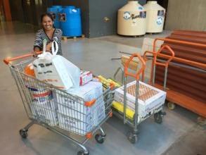 Epi buying supplies for her family's new bathroom