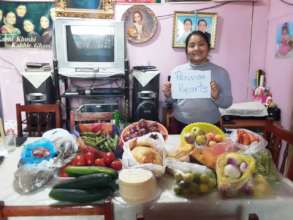 Melani shows products her family purchased.
