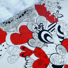 A close up shot of some hearts from the mural.