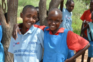 Children learning sanitation techniques in Samburu