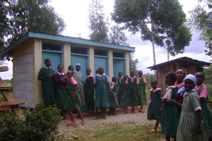 Girls gather at new latrines. GHARP/KRA