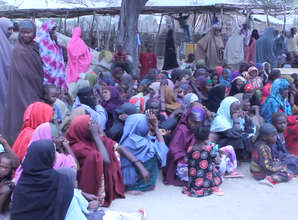 Somali refugees waiting for Survival Backpacks