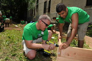 Justin working with students on a service project