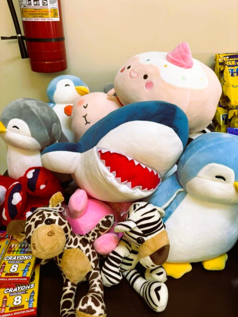The stuffed animals are ready for a child to love