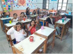 School Children having breakfast