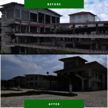 A before and after of the building