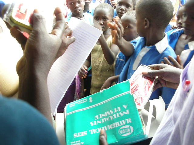 Teachers distribute geometry sets