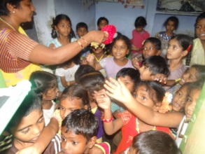 Children eagerly to receive their toy
