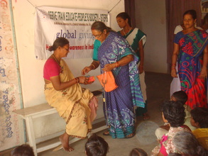 Vajramma LF patient with medicines in health camp