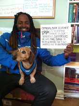 FM member David with Diego, FM dog, in the office