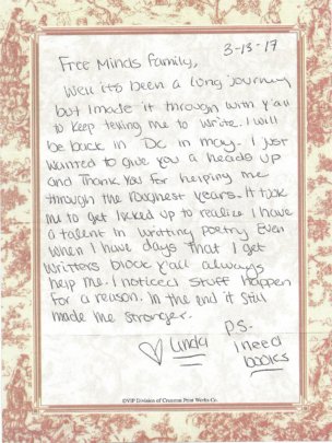 Linda writing from federal prison