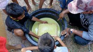 ASRI Kids making recycled paper. (KSM)