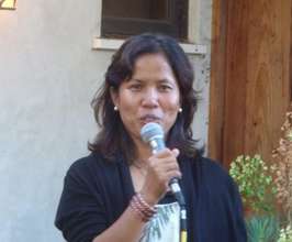 Hotlin gives a talk during her U.S. tour.