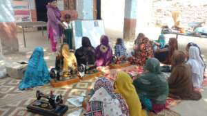 Women learn sewing skills