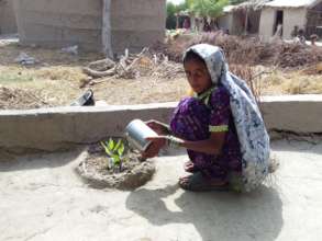 Young girls helping in climate change project