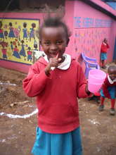 A student brushes her teeth!