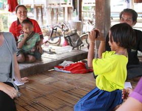 Little sister using camera