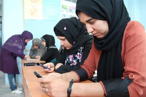 Girls in a Mobile Literacy Class