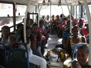 The girls and their mentors going to the beach