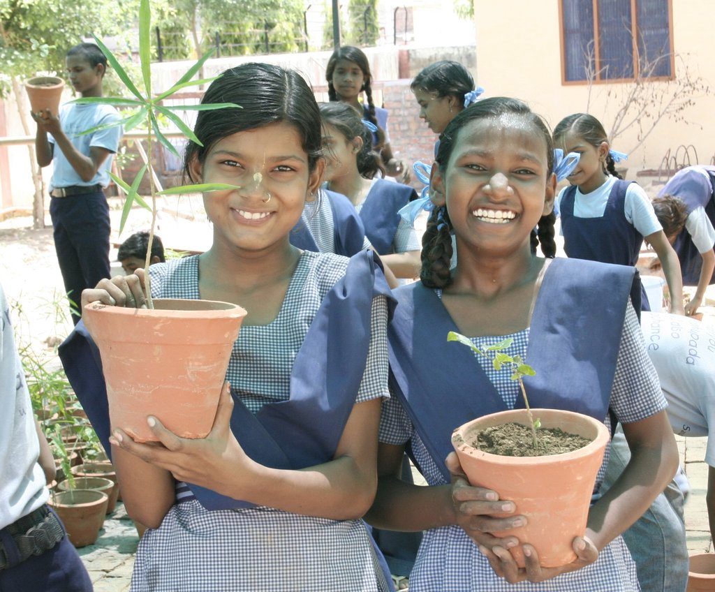 Students Planting on Community Service Day