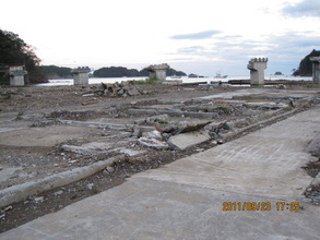Destroyed main street and piers without a road
