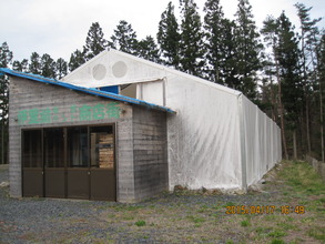 The temporary shop tent still used as a storage