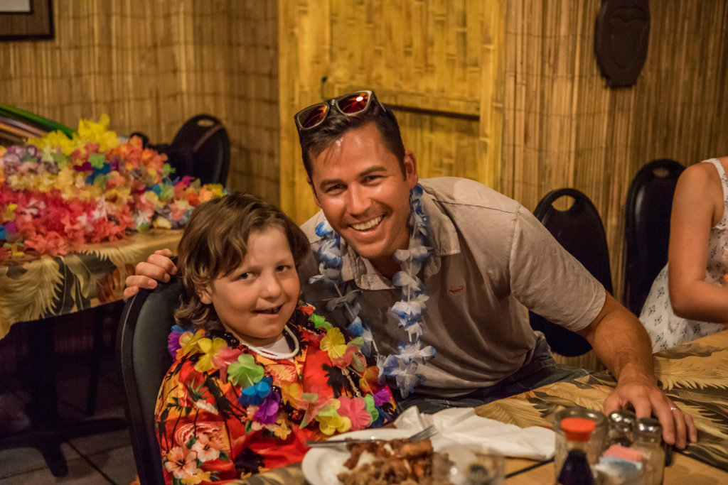 Mason and his Chemo Pal Kiva at the luau