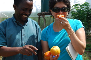 Me tasting a tomato from a greenhouse...yum!