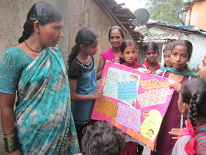 Girls discussing their wall paper in community