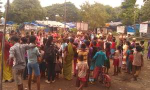 Girls perform street theater