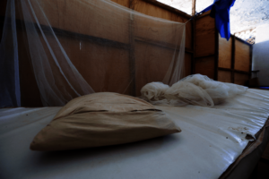 Makeshift maternity ward in refugee settlement