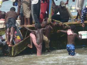 Children struggling for fish to survive