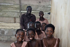 Some of the rescued kids with community volunteer