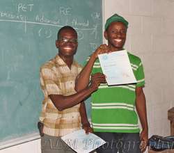 An English student receiving his certificate!