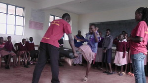 Girls practicing self defense moves