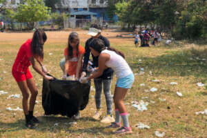 Soccer field cleanup fun for Earth Day 2023.