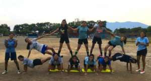 FSF Seniors in some post-practice gymnastics