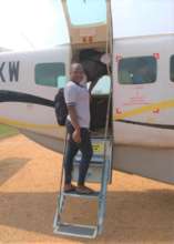 Maritina getting on a plane for the first time
