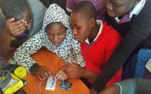 Team working on the breadboard