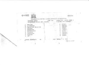 Sarah's school results slip