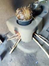 A completed stove being used in Viola's home